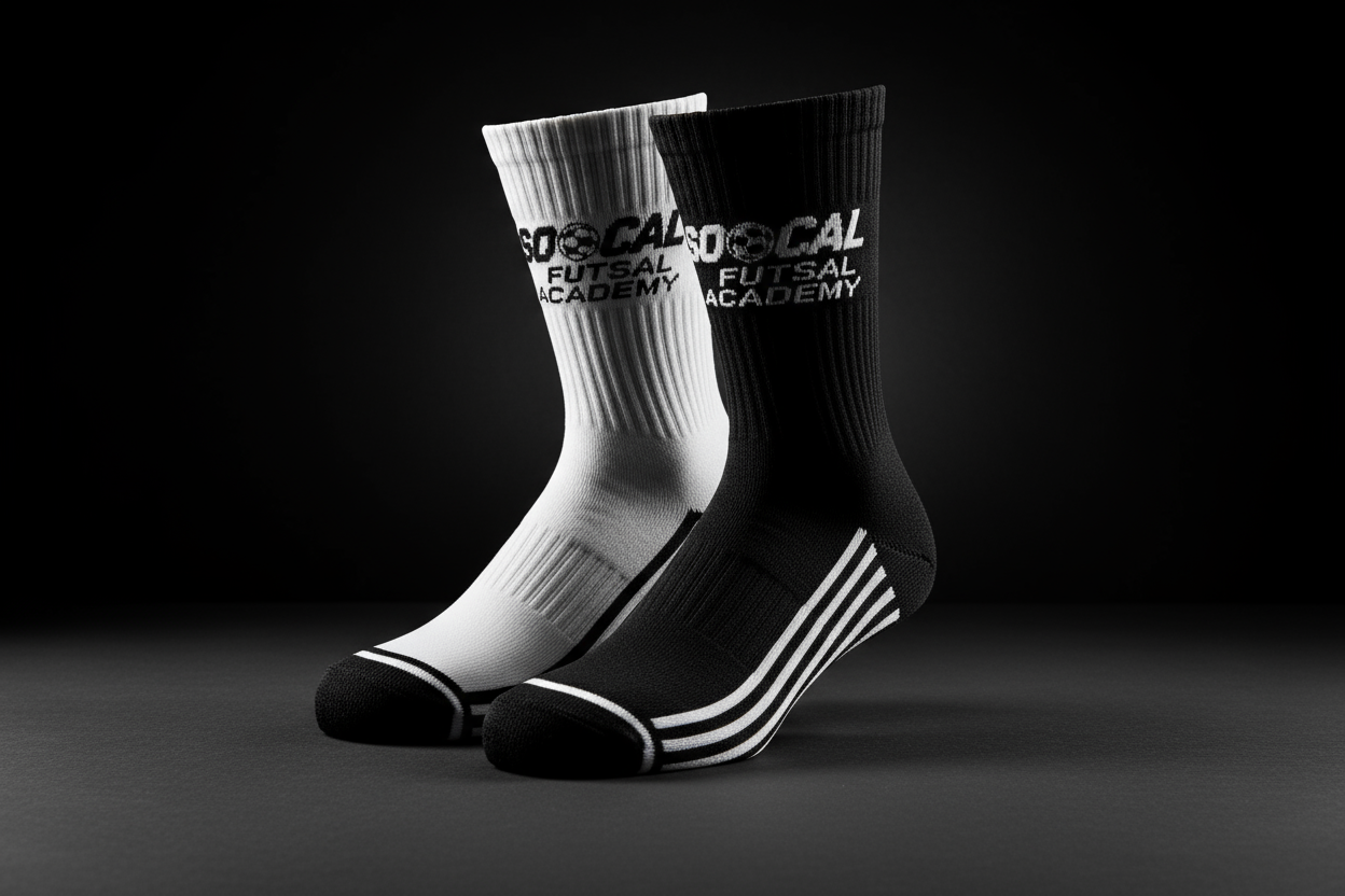 So Cal Futsal Academy Socks Black/White Sets with dark tone background