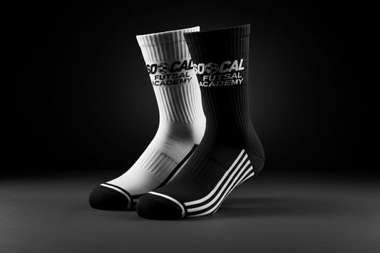 So Cal Futsal Academy Socks Black/White Sets with dark tone background
